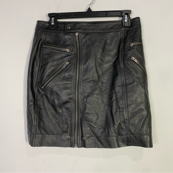 LUCKY BRAND Black Lamb Leather Moto Skirt 6 - Picture 6 of 10